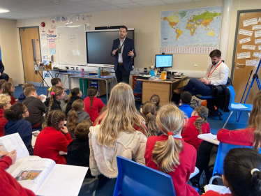 Paul speaking to pupils at Shamblehurst Primary school